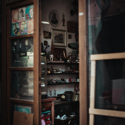 Vintage Collection on Wooden Shelves